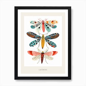 Colourful Insect Illustration Lacewing 3 Poster Art Print