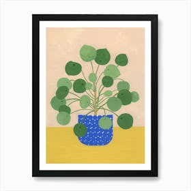 Chinese Money Plant Houseplant Blue Pot Painting Art Print