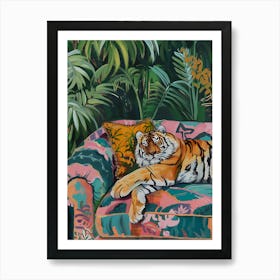 Oil Painting Tiger Sleeping 16 Art Print