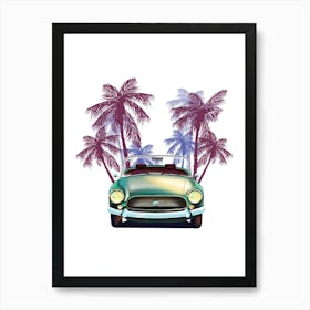 Classic Old Car With Palm Trees Art Print