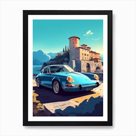 A Porsche 911 In Amalfi Coast, Italy, Car Illustration 2 Art Print