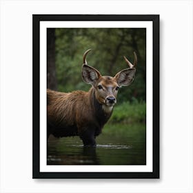 Deer In Water Art Print