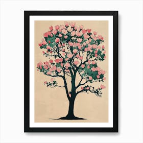 Magnolia Tree Colourful Illustration 3 Art Print
