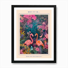 Retro Flamingoes In A Garden Poster 3 Art Print