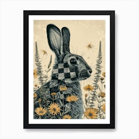 Checkered Giant Blockprint Rabbit Illustration 3 Art Print