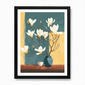 Magnolia Flowers On A Table   Contemporary Illustration 1 Art Print