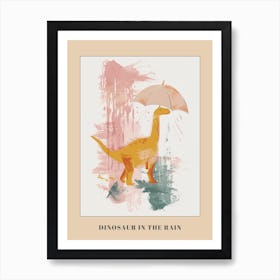 Dinosaur In The Rain Holding An Umbrella 3 Poster Art Print
