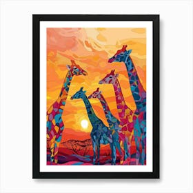 Warm Colourful Giraffes In The Sunny Landscape 4 Art Print