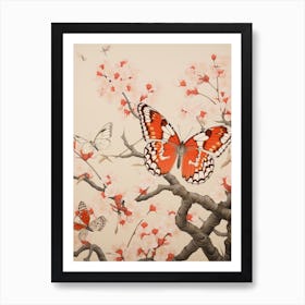 Butterflies In The Branches Japanese Style Painting 2 Art Print