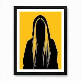 Silhouette Of A Girl With Long Hair Art Print