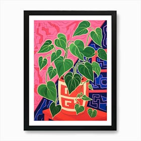 Pink And Red Plant Illustration Pothos 1 Art Print