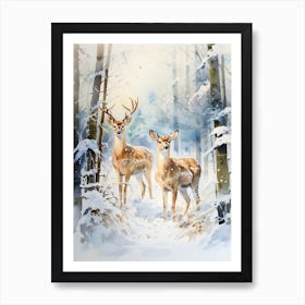 Winter Watercolour Deer 7 Art Print