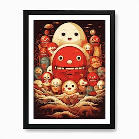 Daruma Dolls Japanese Illustration 7 Art Print