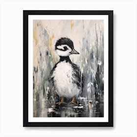 Black & White Duckling In The Grass 2 Art Print