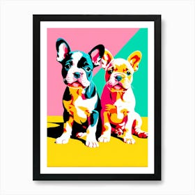 Bull Dog Pups, This Contemporary art brings POP Art and Flat Vector Art Together, Colorful Art, Animal Art, Home Decor, Kids Room Decor, Puppy Bank - 158th Art Print