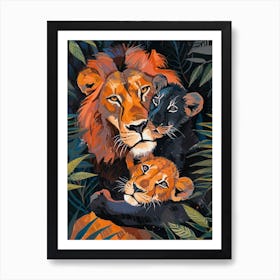 Black Lion Family Bonding Fauvist Painting 4 Art Print