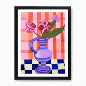 Painting Of A Pink Vase With Purple Flowers, Matisse Style 0 Art Print