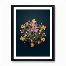Vintage Chinese Lilac Flower Wreath on Teal Blue n.0634 Art Print