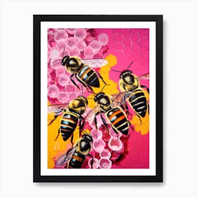 Honey Comb Colour Pop Bees 4 Art Print