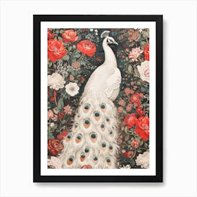 White Peacock Vintage Floral Wallpaper 2 Art Print