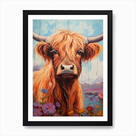 Floral Portrait Painting Style Of Highland Cow 2 Art Print