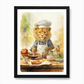 Cooking Watercolour Lion Art Painting 7 Art Print