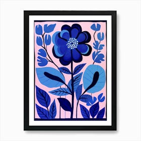 Blue Flower Illustration Zinnia 2 Art Print