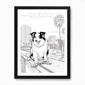 Border Collie Dog Skateboarding Line Art 1 Art Print