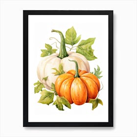 Pie Pumpkin Watercolour Illustration 2 Art Print