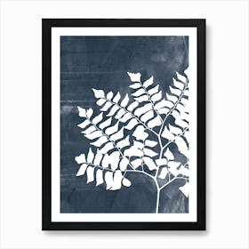Fern Leaves in Navy Blue, Farmhouse Botanical 1 Art Print