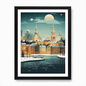 Winter Travel Night Illustration Helsinki Finland 3 Art Print