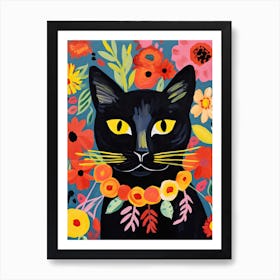 Black Cat With A Flower Crown Painting Matisse Style 1 Art Print