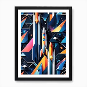 Abstract Space Art, Rocket wall art, Children’s nursery illustration, Kids' room decor, Sci-fi adventure wall decor, playroom wall decal, minimalistic vector, dreamy gift 225 Art Print