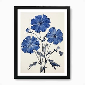 Blue Botanical Phlox Art Print