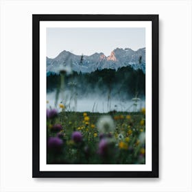 Flowers And A Sunrise In The Alps Art Print