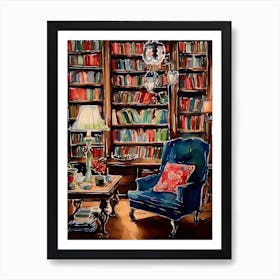 Blue Chair In A Library Art Print