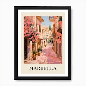 Marbella Spain 6 Vintage Pink Travel Illustration Poster Art Print