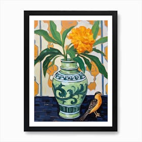 Flowers In A Vase Still Life Painting Marigold 1 Art Print