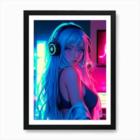 Anime Girl With Headphones 2 Art Print