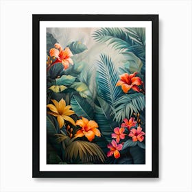 Tropical Flowers In The Jungle Art Print