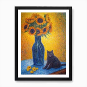 Delphinium With A Cat 4 Pointillism Style Art Print