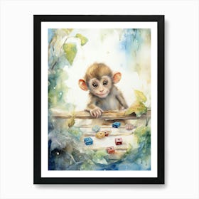 Monkey Painting Board Gaming Watercolour 4 Art Print