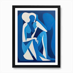 Blue Drawing Of A Woman Matisse Style Art Print