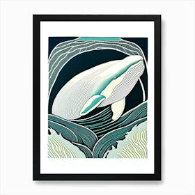 Vintage Whale Linocut Art Print