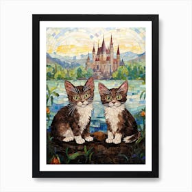 Mosaic Kittens With Castle In The Distance Art Print