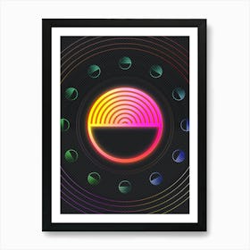 Neon Geometric Glyph in Pink and Yellow Circle Array on Black n.0236 Art Print
