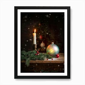 Christmas Tree And Candle Art Print