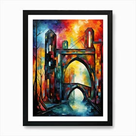 Tower Bridge at Sunset, Abstract Vibrant Colorful Painting in Van Gogh Style Art Print