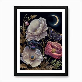 Anemone moon and moth Art Print