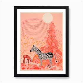 Zebra In The Wild With Other Animals Art Print